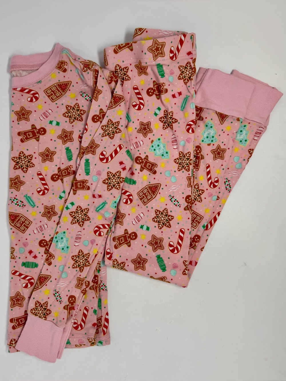 NWOT Old Navy 2-Piece Cotton Pajama Set M (8) Pink Gingerbread Christmas